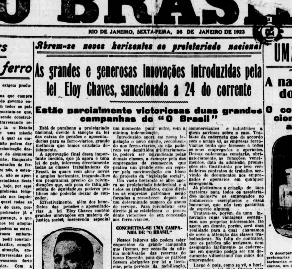 Matéria de capa da edição de 24 de janeiro de 1923 do jornal ‘O Brasil’. Imagem: Hemeroteca Digital/Biblioteca Nacional